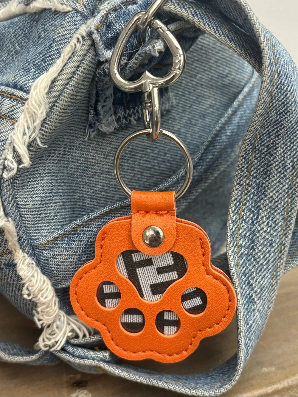 Fendi Orange Dog Paw Bag Charm, 5 inches